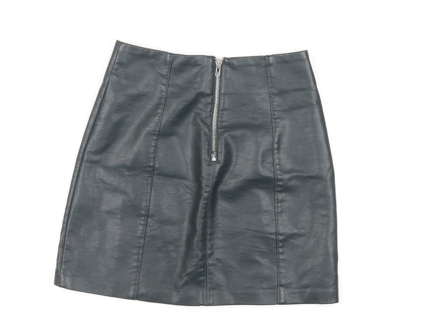 New Look Womens Green Polyurethane Mini Skirt Size 6 Zip - Faux Leather