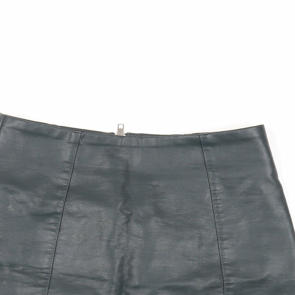 New Look Womens Green Polyurethane Mini Skirt Size 6 Zip - Faux Leather