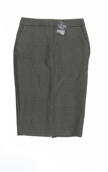 NEXT Womens Green Geometric Polyester Straight & Pencil Skirt Size 8 Zip - Pockets