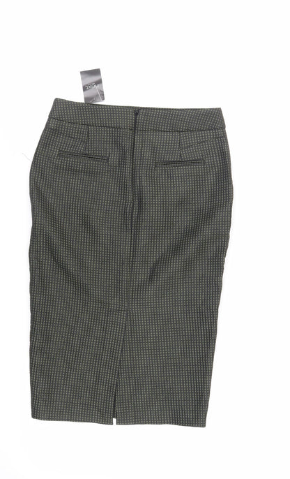 NEXT Womens Green Geometric Polyester Straight & Pencil Skirt Size 8 Zip - Pockets
