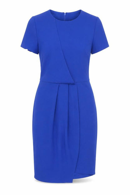 Warehouse Womens Blue Polyester Pencil Dress Size 8 Round Neck Zip