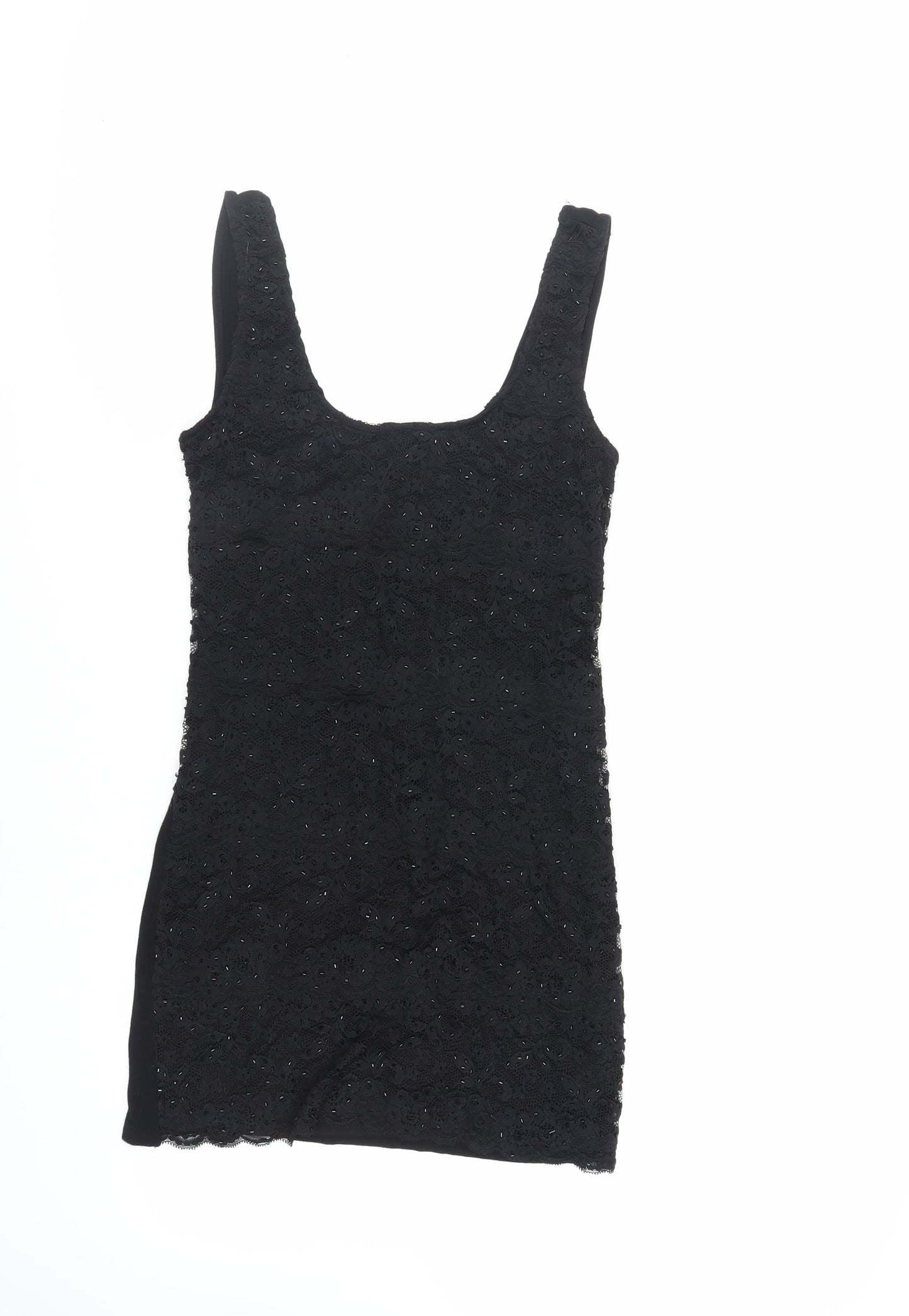 New Look Womens Black Viscose Bodycon Size 12 Scoop Neck Pullover - Lace Front
