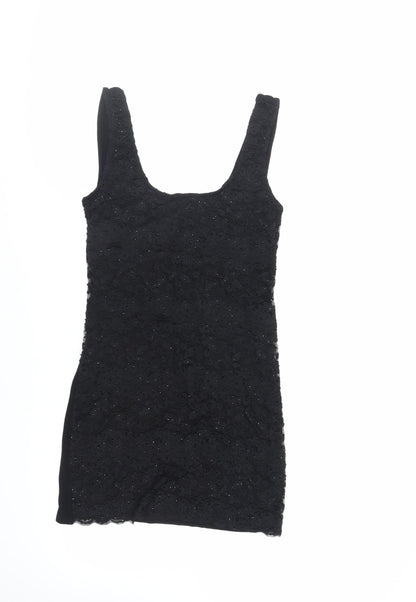 New Look Womens Black Viscose Bodycon Size 12 Scoop Neck Pullover - Lace Front