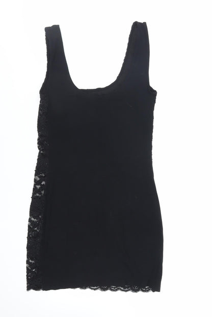 New Look Womens Black Viscose Bodycon Size 12 Scoop Neck Pullover - Lace Front