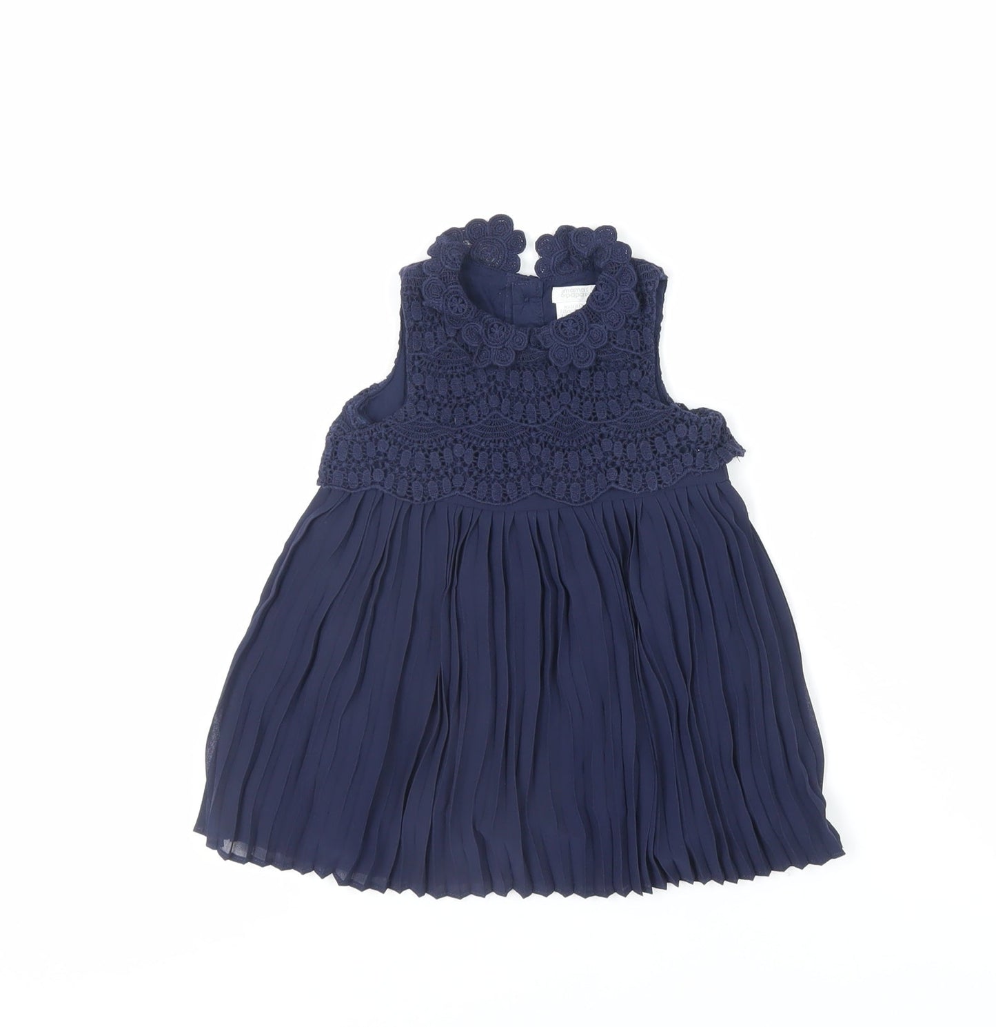 mamas & papas Girls Blue Polyester A-Line Size 6-9 Months Round Neck Button - Crochet Detail