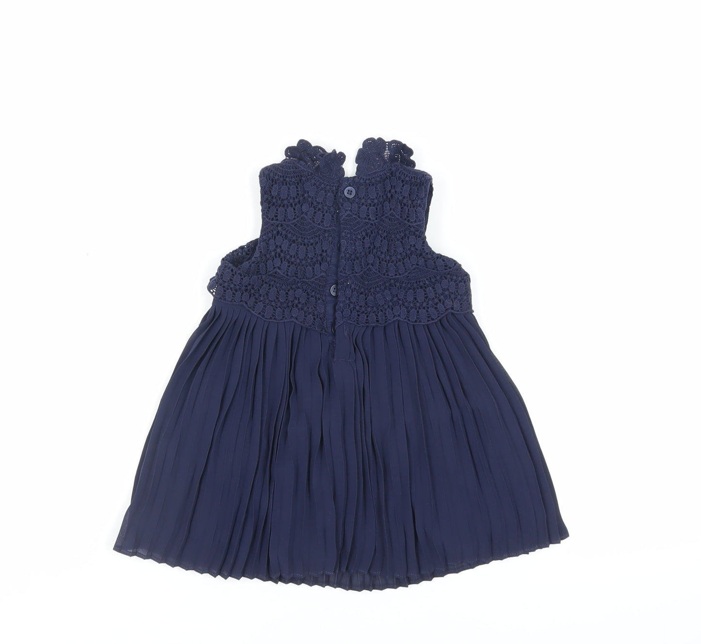 mamas & papas Girls Blue Polyester A-Line Size 6-9 Months Round Neck Button - Crochet Detail