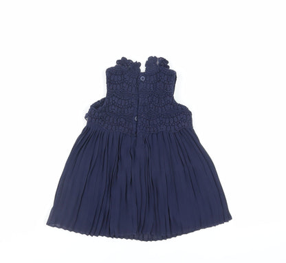 mamas & papas Girls Blue Polyester A-Line Size 6-9 Months Round Neck Button - Crochet Detail
