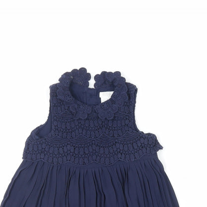 mamas & papas Girls Blue Polyester A-Line Size 6-9 Months Round Neck Button - Crochet Detail