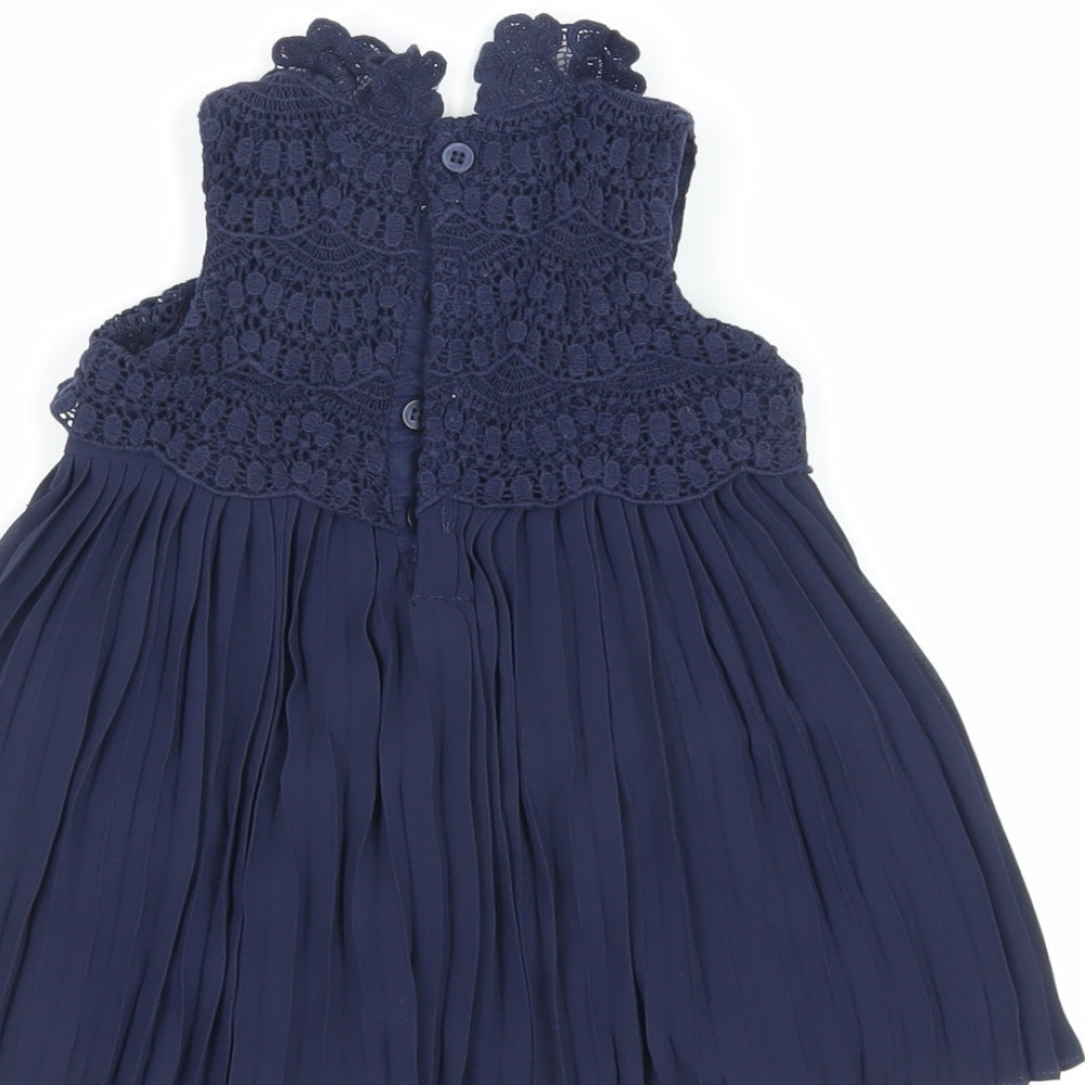 mamas & papas Girls Blue Polyester A-Line Size 6-9 Months Round Neck Button - Crochet Detail
