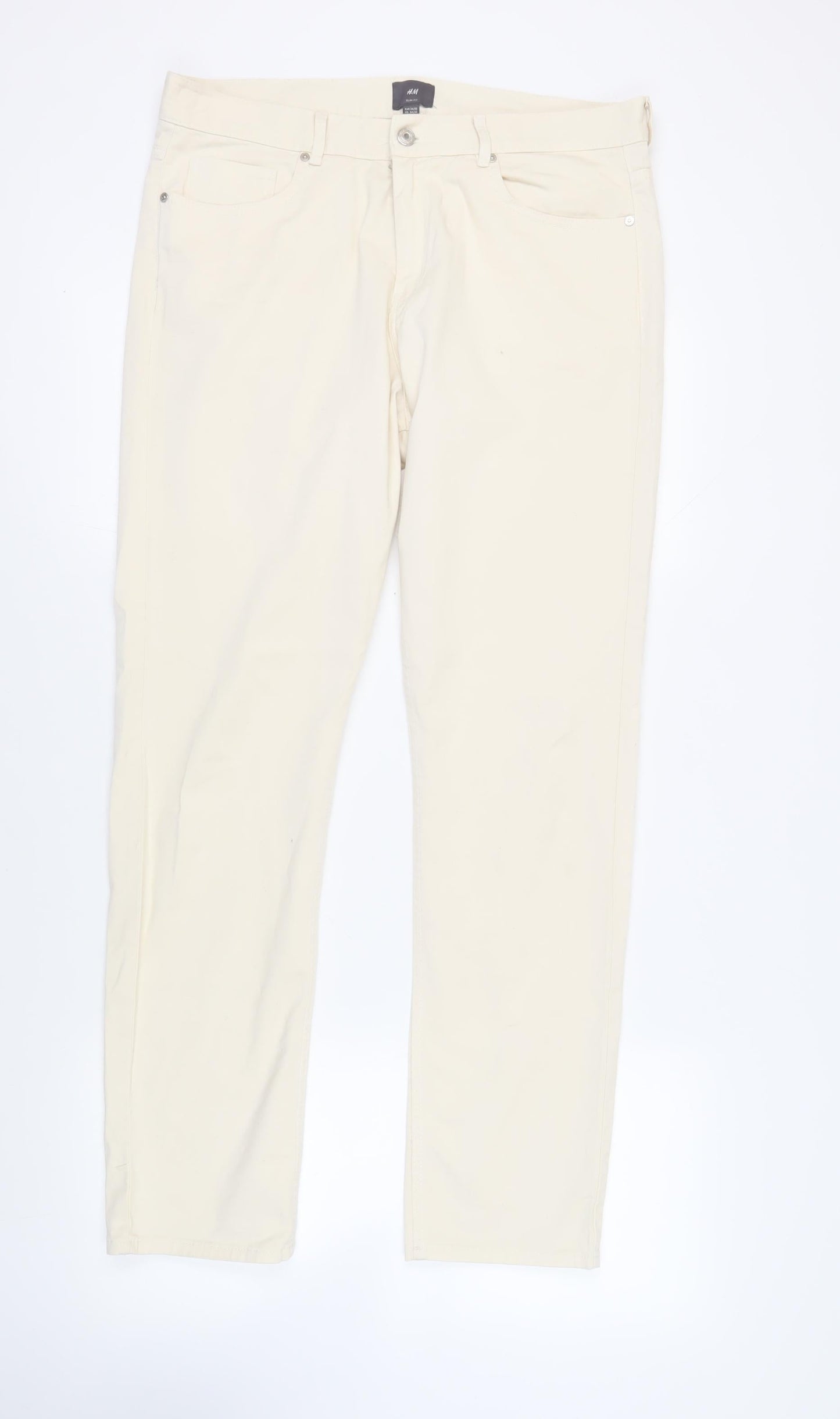 H&M Mens Ivory Cotton Straight Jeans Size 34 in L32 in Regular Zip