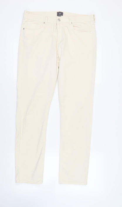 H&M Mens Ivory Cotton Straight Jeans Size 34 in L32 in Regular Zip