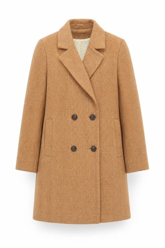 Next Womens Brown Herringbone Overcoat Coat Size 10 Button