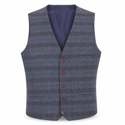 Brnetti Mens Blue Plaid Polyester Jacket Suit Waistcoat Size 38 Regular