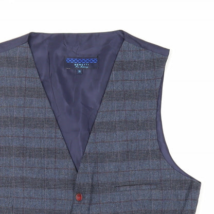 Brnetti Mens Blue Plaid Polyester Jacket Suit Waistcoat Size 38 Regular