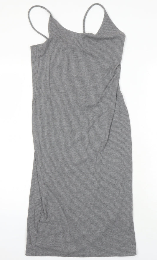 H&M Womens Grey Polyester T-Shirt Dress Size M Round Neck
