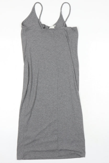 H&M Womens Grey Polyester T-Shirt Dress Size M Round Neck