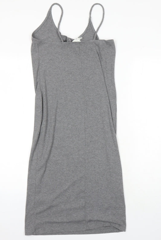 H&M Womens Grey Polyester T-Shirt Dress Size M Round Neck
