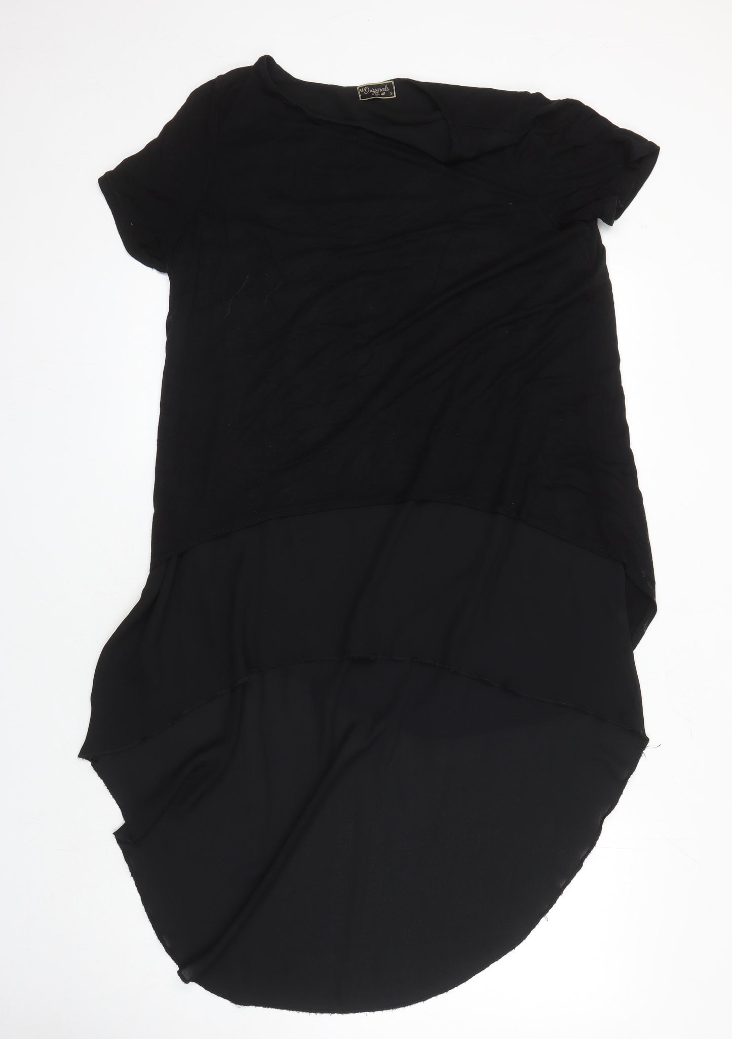 Originals 1974 Womens Black Polyester Tunic T-Shirt Size S Round Neck - rounded hem with longer back