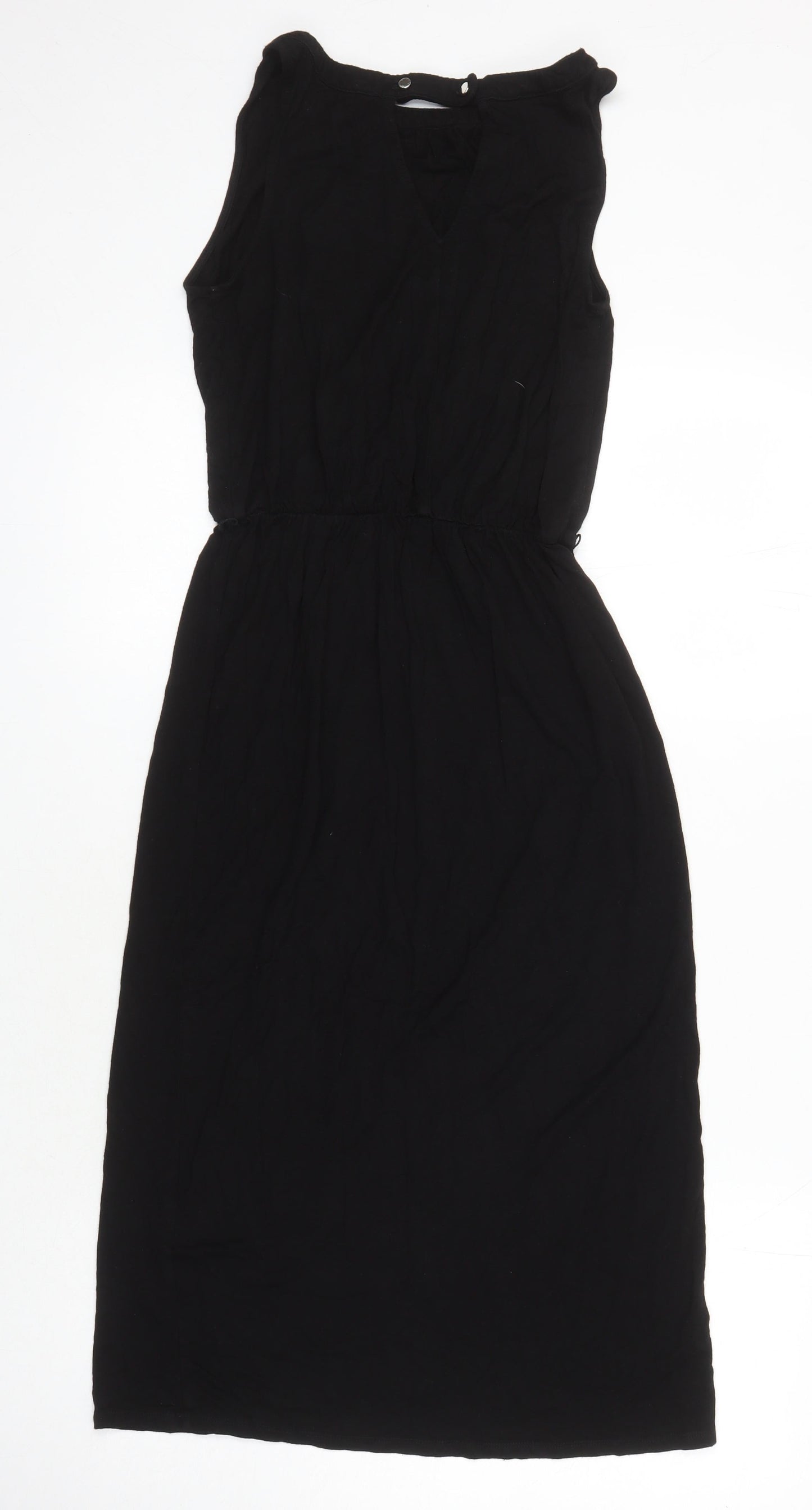 Oasis Womens Black Viscose T-Shirt Dress Size XS Boat Neck Button