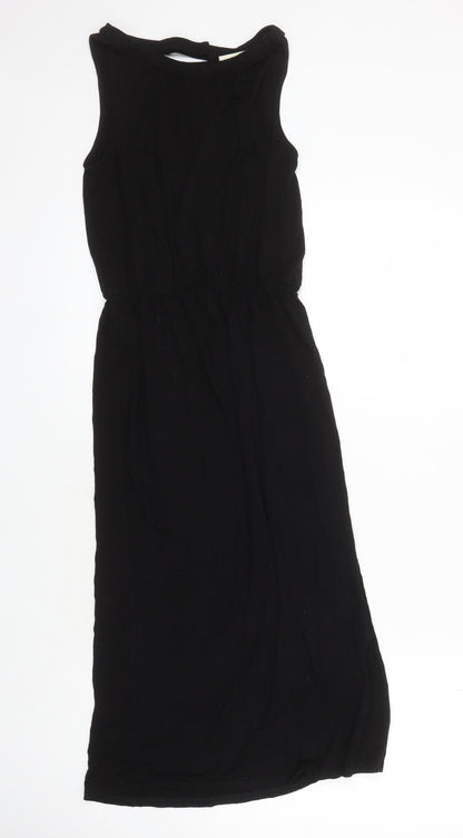 Oasis Womens Black Viscose T-Shirt Dress Size XS Boat Neck Button