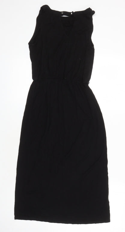 Oasis Womens Black Viscose T-Shirt Dress Size XS Boat Neck Button