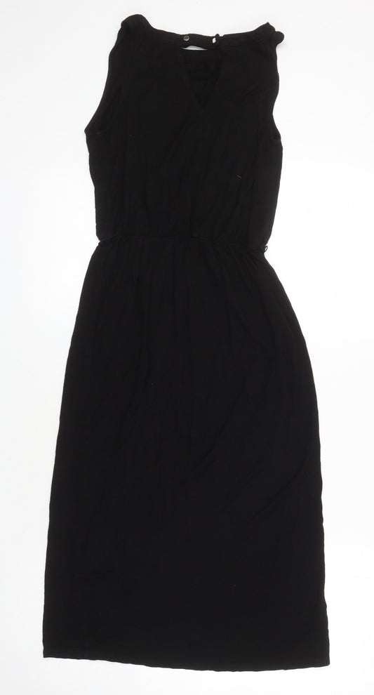 Oasis Womens Black Viscose T-Shirt Dress Size XS Boat Neck Button