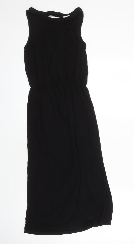 Oasis Womens Black Viscose T-Shirt Dress Size XS Boat Neck Button