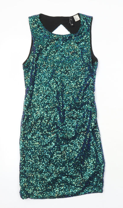 H&M Womens Multicoloured Houndstooth Polyester Shift Size 10 Round Neck - sequined with open back detail