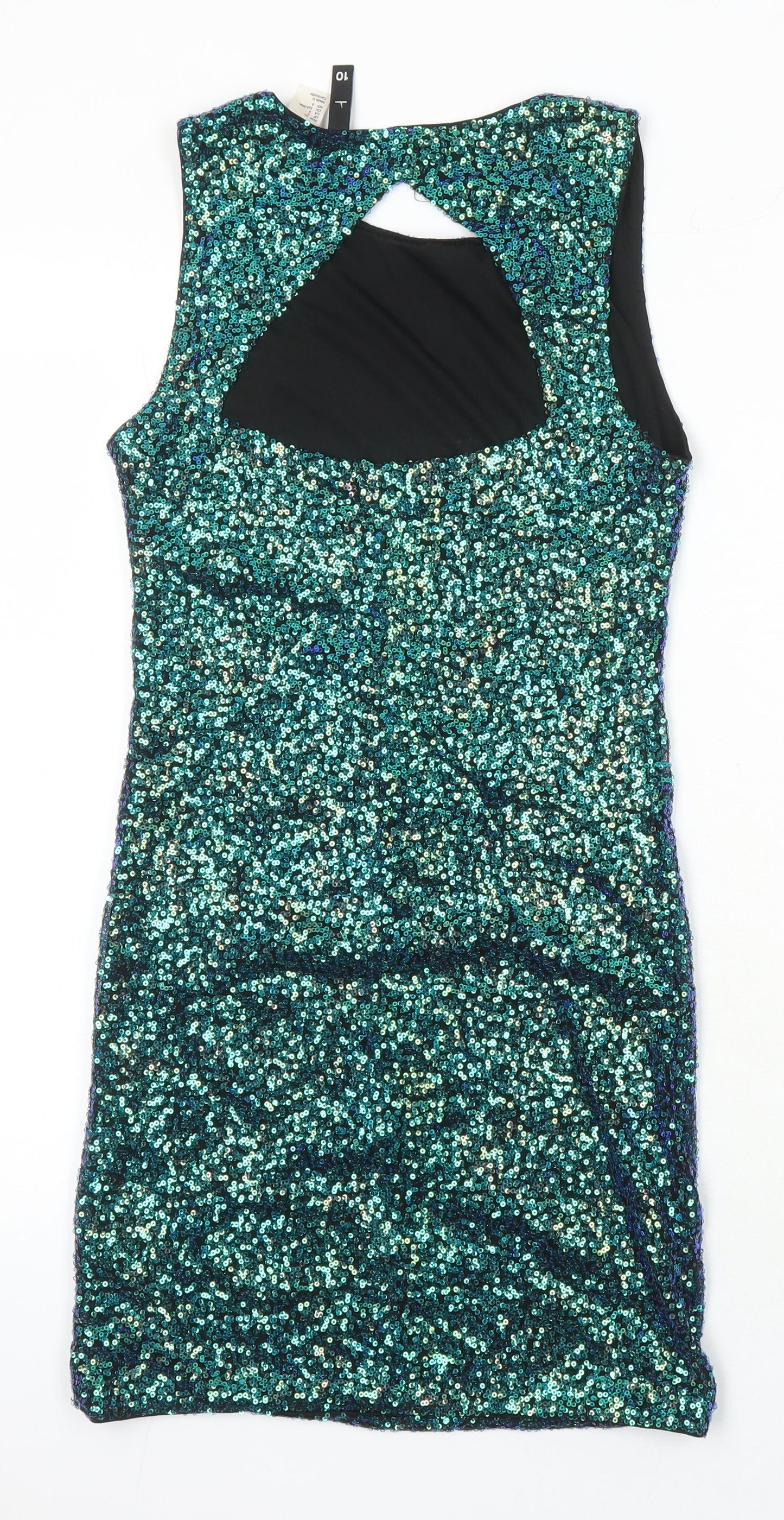H&M Womens Multicoloured Houndstooth Polyester Shift Size 10 Round Neck - sequined with open back detail