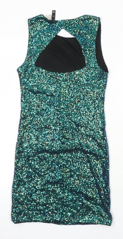 H&M Womens Multicoloured Houndstooth Polyester Shift Size 10 Round Neck - sequined with open back detail