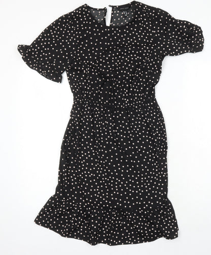New Look Womens Multicoloured Polka Dot Polyester Fit & Flare Size 6 Round Neck