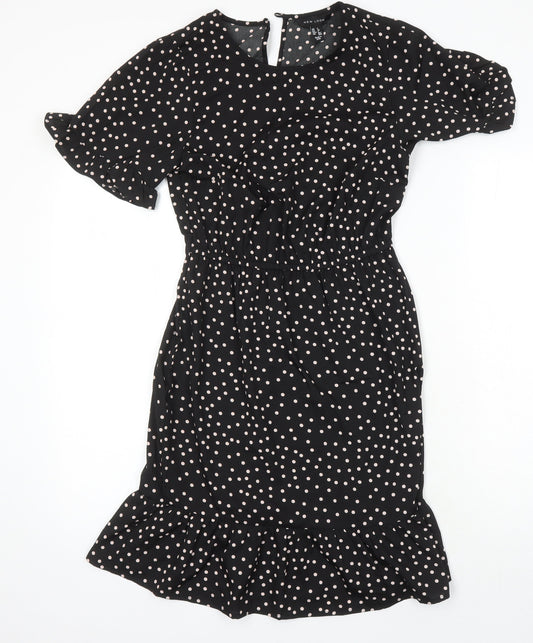 New Look Womens Multicoloured Polka Dot Polyester Fit & Flare Size 6 Round Neck