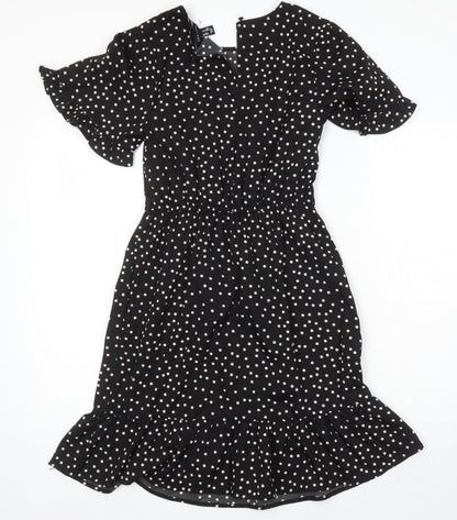 New Look Womens Multicoloured Polka Dot Polyester Fit & Flare Size 6 Round Neck