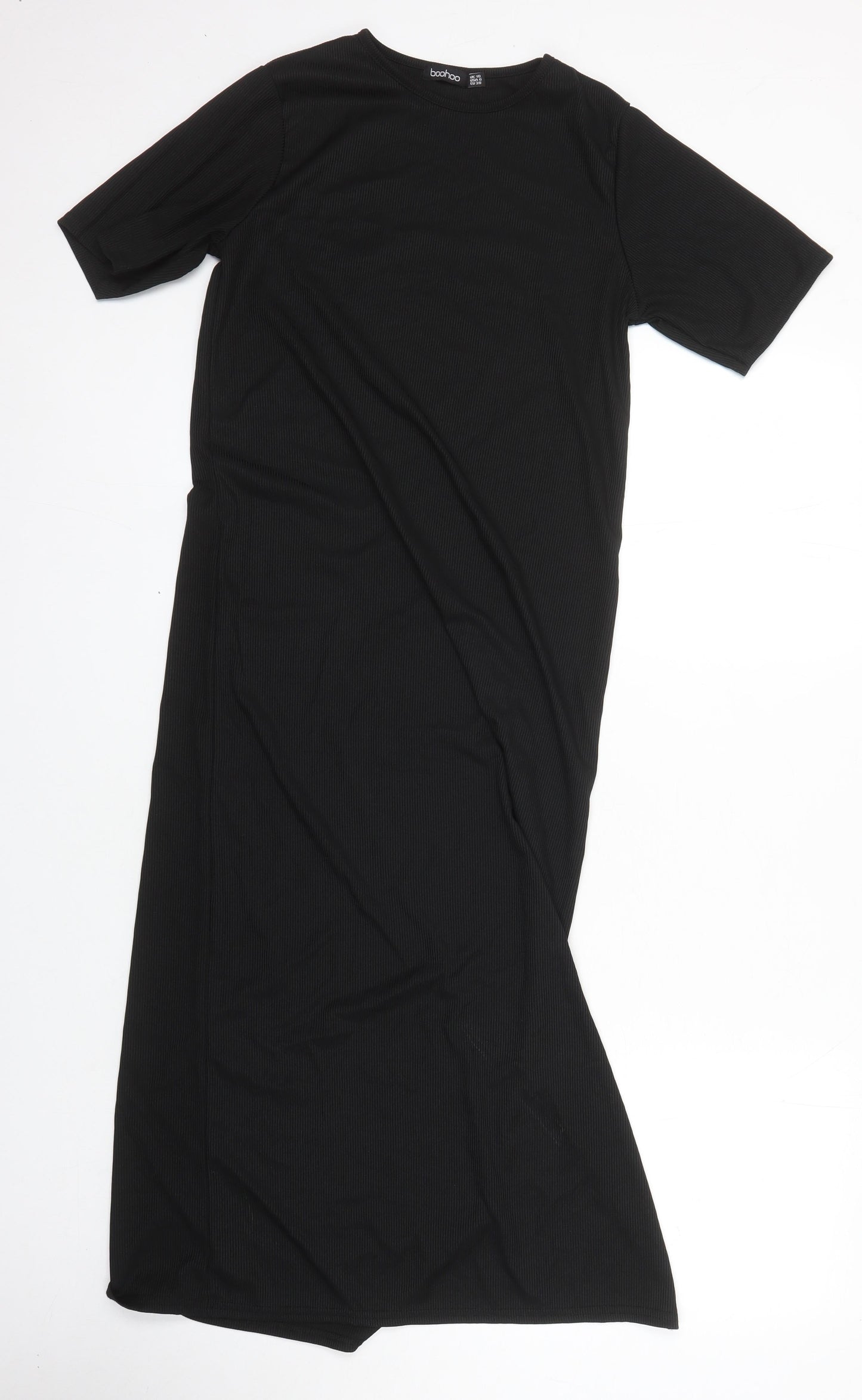 Boohoo Womens Black Houndstooth Polyester T-Shirt Dress Size 10 Round Neck - Side Split Detail