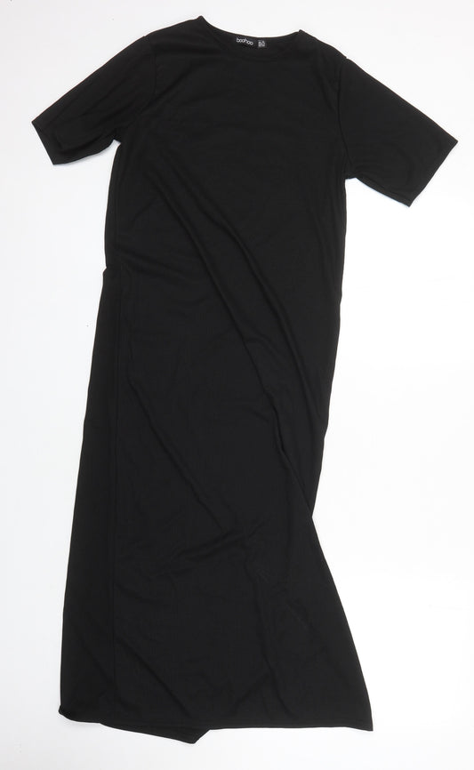 Boohoo Womens Black Houndstooth Polyester T-Shirt Dress Size 10 Round Neck - Side Split Detail