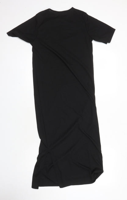 Boohoo Womens Black Houndstooth Polyester T-Shirt Dress Size 10 Round Neck - Side Split Detail