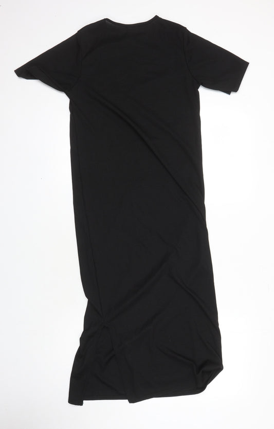 Boohoo Womens Black Houndstooth Polyester T-Shirt Dress Size 10 Round Neck - Side Split Detail