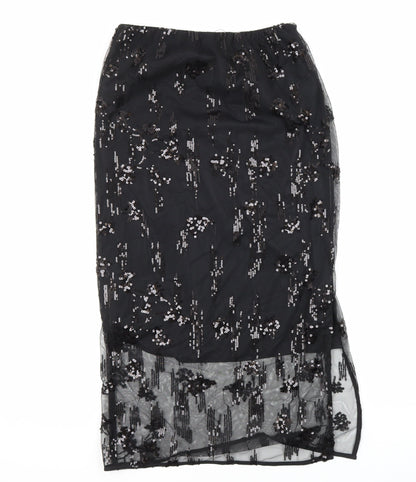 M&S Womens Black Polyester Straight & Pencil Skirt Size 8 - Elastic Waist