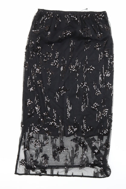 M&S Womens Black Polyester Straight & Pencil Skirt Size 8 - Elastic Waist