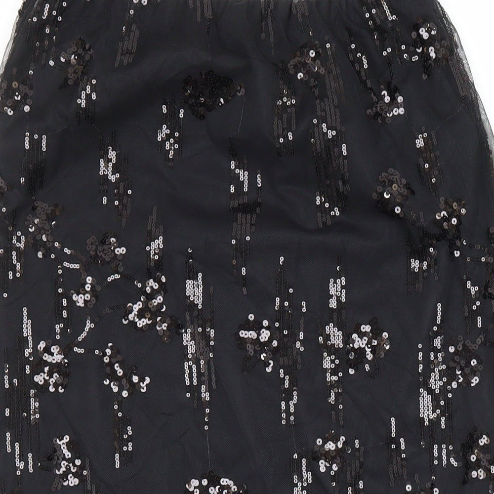 M&S Womens Black Polyester Straight & Pencil Skirt Size 8 - Elastic Waist