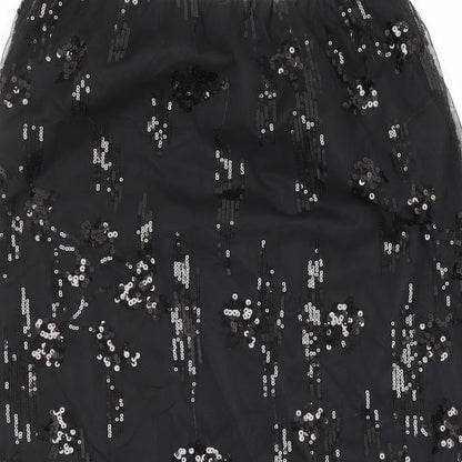 M&S Womens Black Polyester Straight & Pencil Skirt Size 8 - Elastic Waist