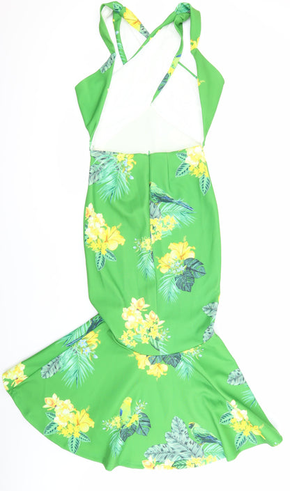 True Violet Womens Multicoloured Floral Polyester Fit & Flare Size 8 V-Neck - backless