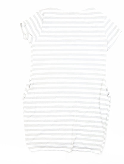 Sweetissima Womens Multicoloured Striped Polyester Tunic Blouse Size 10 Boat Neck - Pockets