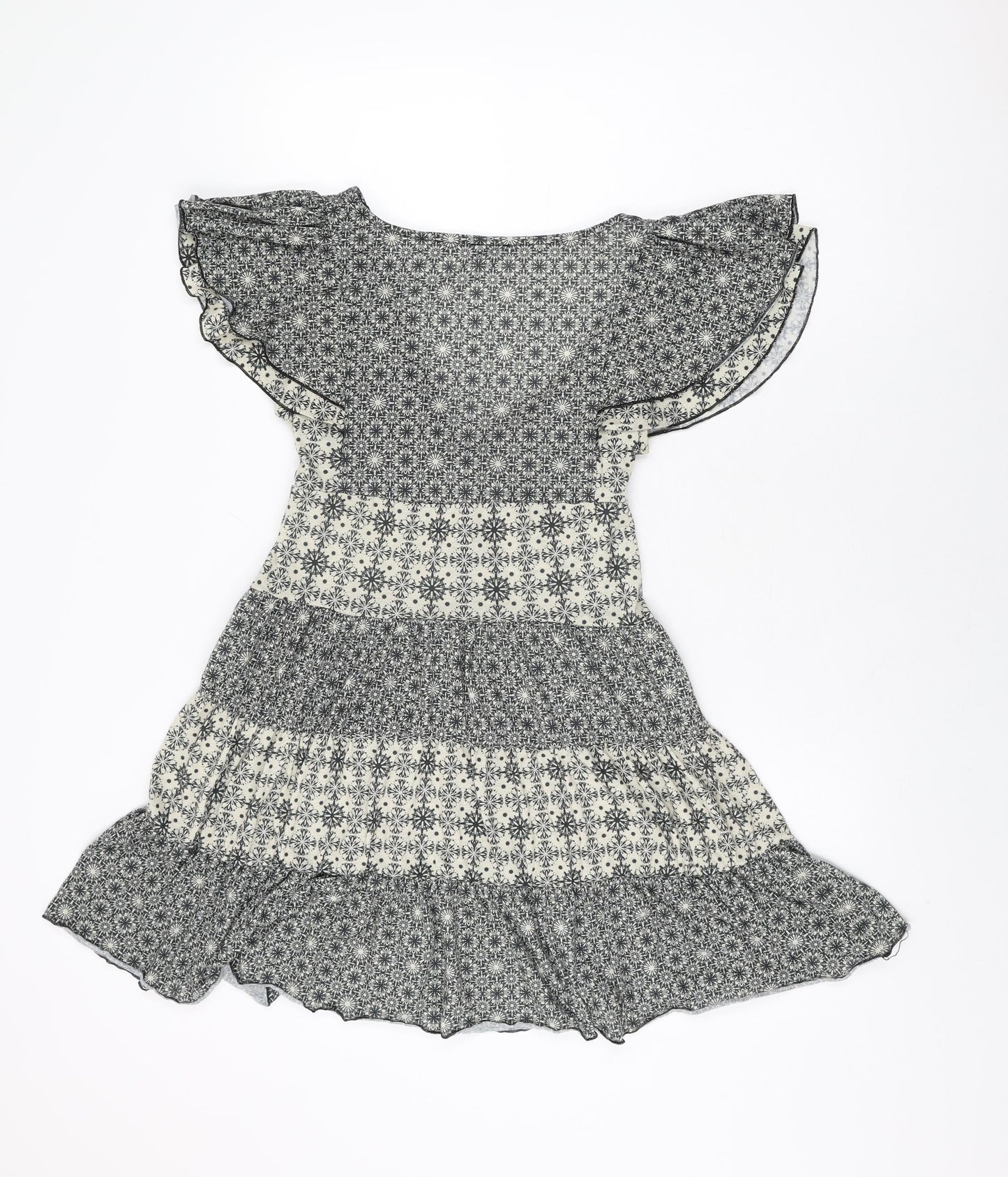 Oasis Womens White Geometric Polyester Skater Dress Size 12 V-Neck Pullover