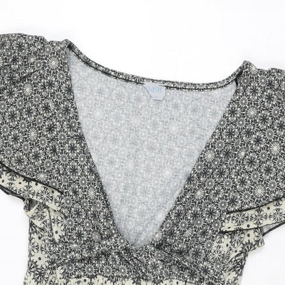 Oasis Womens White Geometric Polyester Skater Dress Size 12 V-Neck Pullover