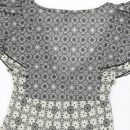 Oasis Womens White Geometric Polyester Skater Dress Size 12 V-Neck Pullover