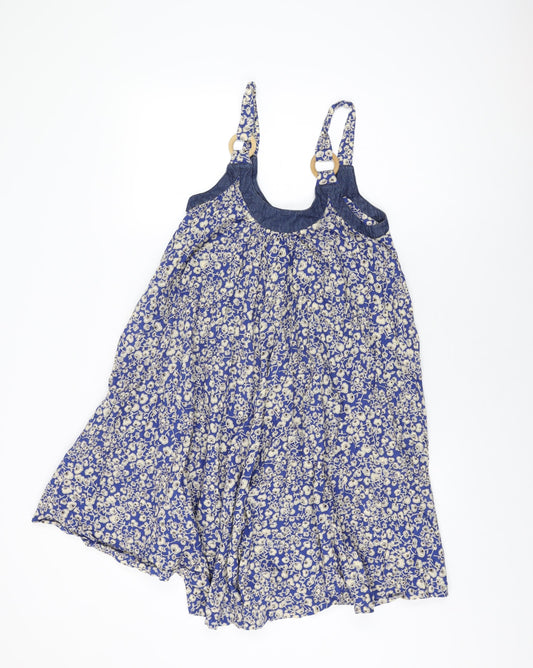 French Connection Womens Blue Floral Cotton Shift Size 6 Round Neck Pullover