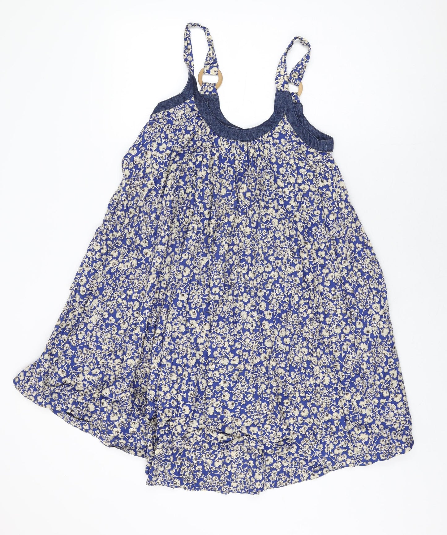 French Connection Womens Blue Floral Cotton Shift Size 6 Round Neck Pullover