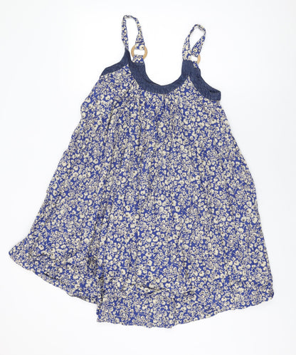 French Connection Womens Blue Floral Cotton Shift Size 6 Round Neck Pullover