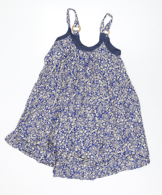 French Connection Womens Blue Floral Cotton Shift Size 6 Round Neck Pullover